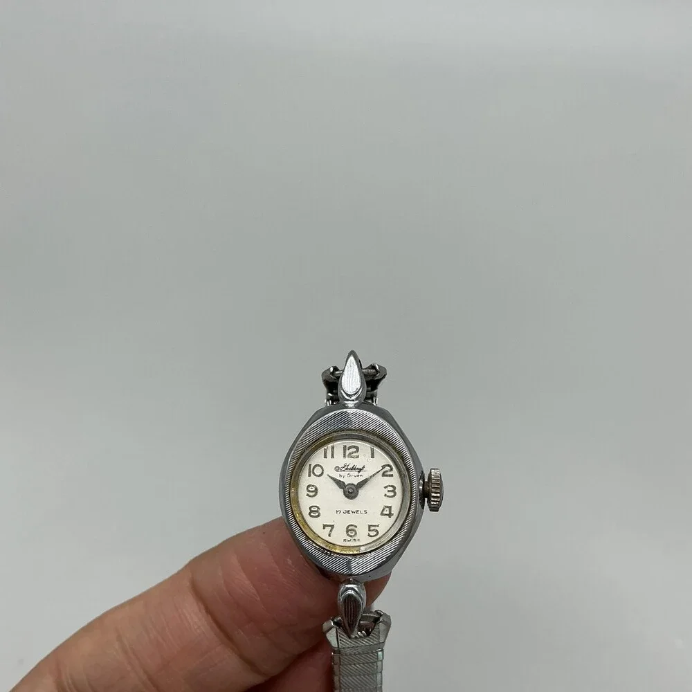 Vintage Guildcraft Gruen Womens Watch 17mm Swiss Cocktail Silver Manual Wind